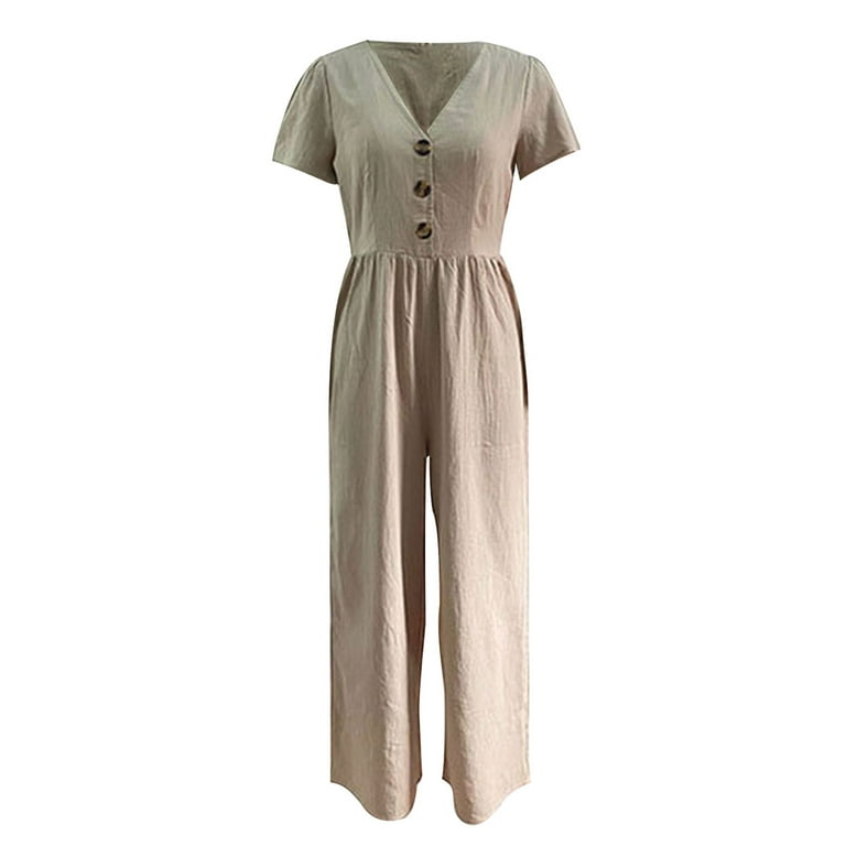 Casual Solid Buttons V Neck Loose Jumpsuits(5 Colors) Casual Solid Buttons V Neck Loose Jumpsuits(5 Colors)
