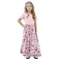 thumbnail image 5 of OGLCCG Girls Summer Long Dress Short Sleeve Casual Holiday Modest Maxi Dress with Pockets Floral Printed T-Shirt Dress for 4-14 Years, 5 of 6