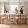 thumbnail image 5 of Guyou 25" Counter Height Bar Stools Set of 2, Modern Chenille Upholstered Round Counter Stools with Natural Woven Rope Back, Boho Barstools, Farmhouse Armless Bar Stools for Kitchen, Beige, 5 of 14