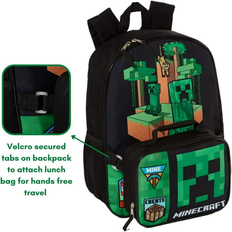 Minecraft Backpack with Lunch Box Creeper Kids Backpack 2 Piece Set 16 inch  - Walmart.com
