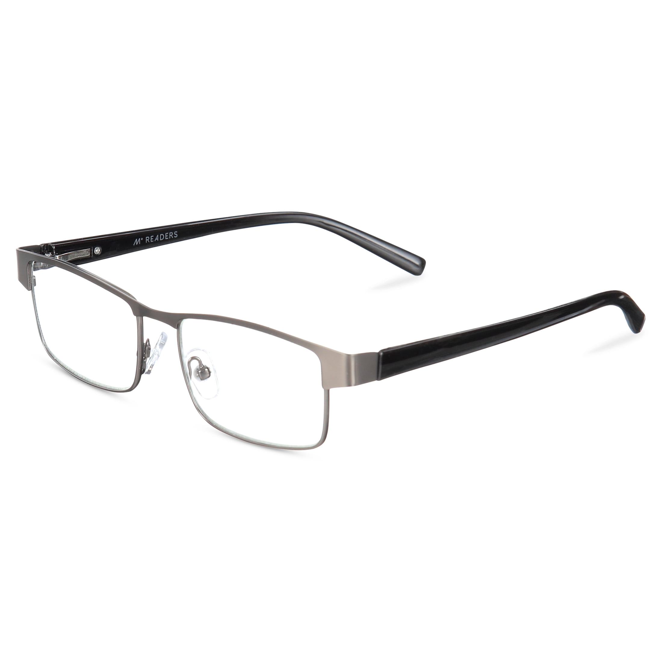 M+ Men's Birch +1.25 Rectangle Reading Glasses with Case, Gunmetal