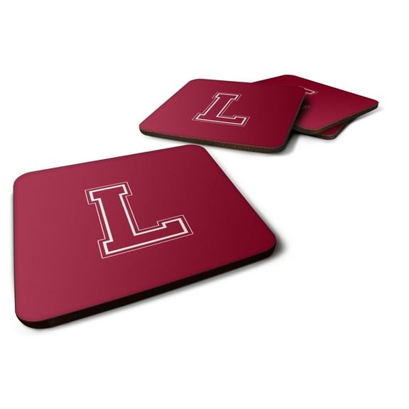 Letter L Initial Monogram - Maroon and White Foam Coaster Set of 4