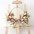 thumbnail image 6 of Artificial Tulip Wreath for Front Door, 15.7'' Yellow Tulip Floral Spring Door Wreath with Metal Hoop, Burlap Bow, Fake Tulips for Wedding Decor, Boho Easter Decor, Holiday Wall Party Supplies, 6 of 6