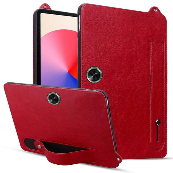 For OnePlus Pad Go Oppo Pad Air 2 Case Hand Strap Kickstand Leather Tablet Cover - Red