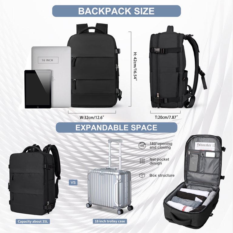 HONGYAN FAMILY Travel Backpack For Women - Carry On Backpack With USB Port, Fits 15.6" Laptop, TSA Friendly