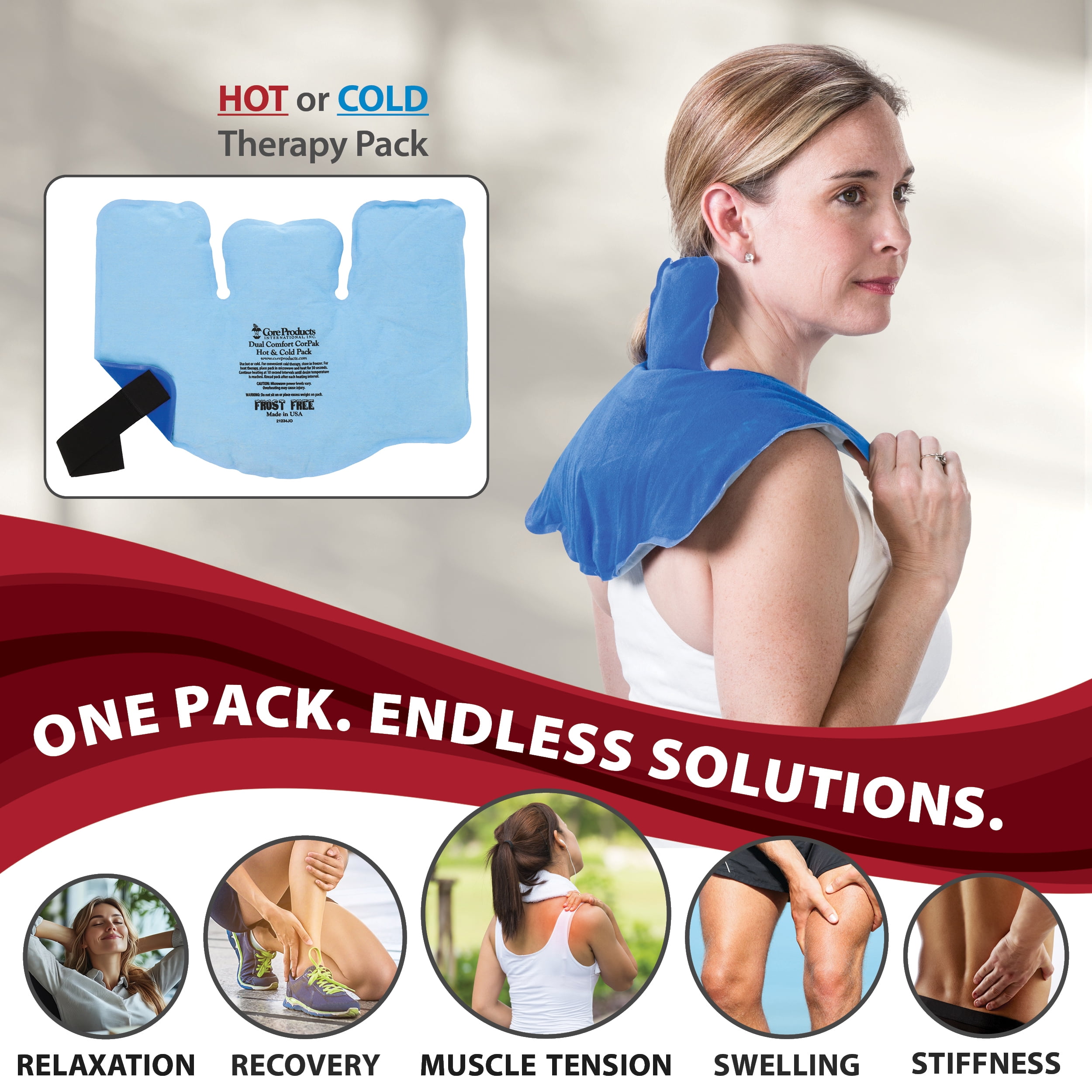 Core Products Dual Comfort CorPak -  Reusable hot/cold pack for knee, back, shoulder, or ankle pain; Use hot or cold  -  Size: 11" x 15"