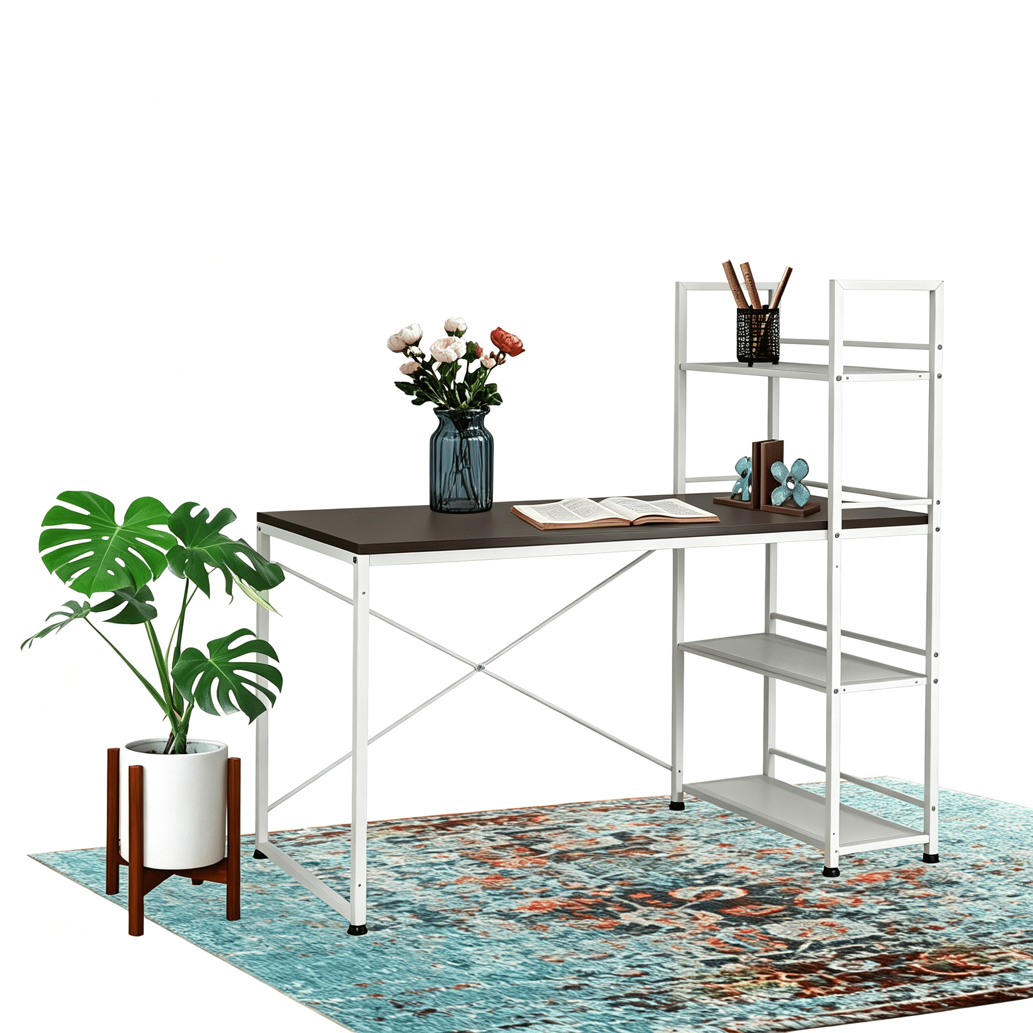 Astoutdoor Reversible Smart Workstation Wooden Desk, White/Brown