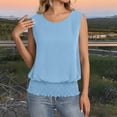 thumbnail image 5 of ClodeEU Women's Round Neck Sleeveless Blouson Tank Top,Casual Solid Color Summer Shirt with Elastic Waist Light Blue,Women's Plus S, 5 of 7