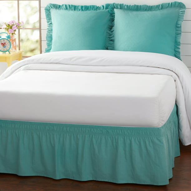 The Pioneer Woman Teal Cotton Swiss Dot 3-Piece Bedskirt and Sham Set ...