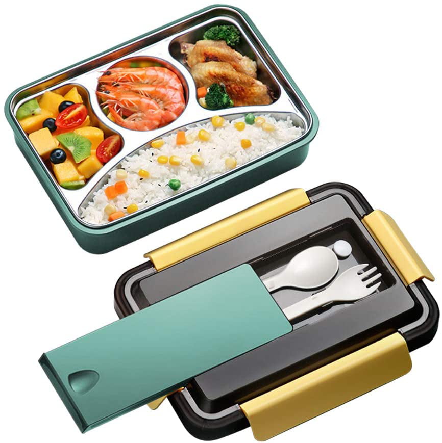 Green BPA Free Reusable Speyang Leakproof Compartment Lunch Boxes Kids Portable Bento Box for Adults Lunch Container for Kids 4 Compartment Bento Lunch Box Stainless Steel 304
