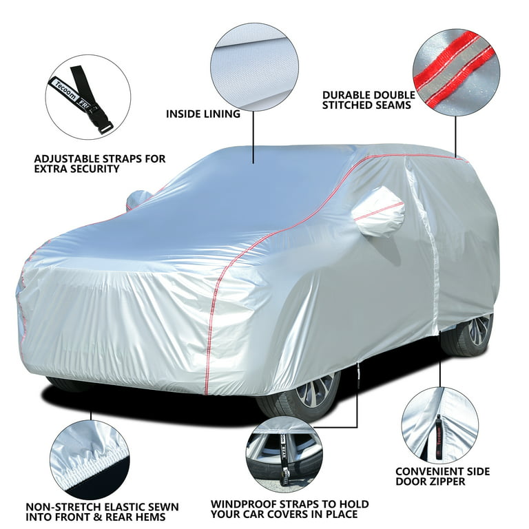 Tecoom Hard Shell Breathable Material Door Shape Zipper Design Waterproof UV-proof Windproof Car Cover for All Weather Indoor Outdoor Fit 180-195