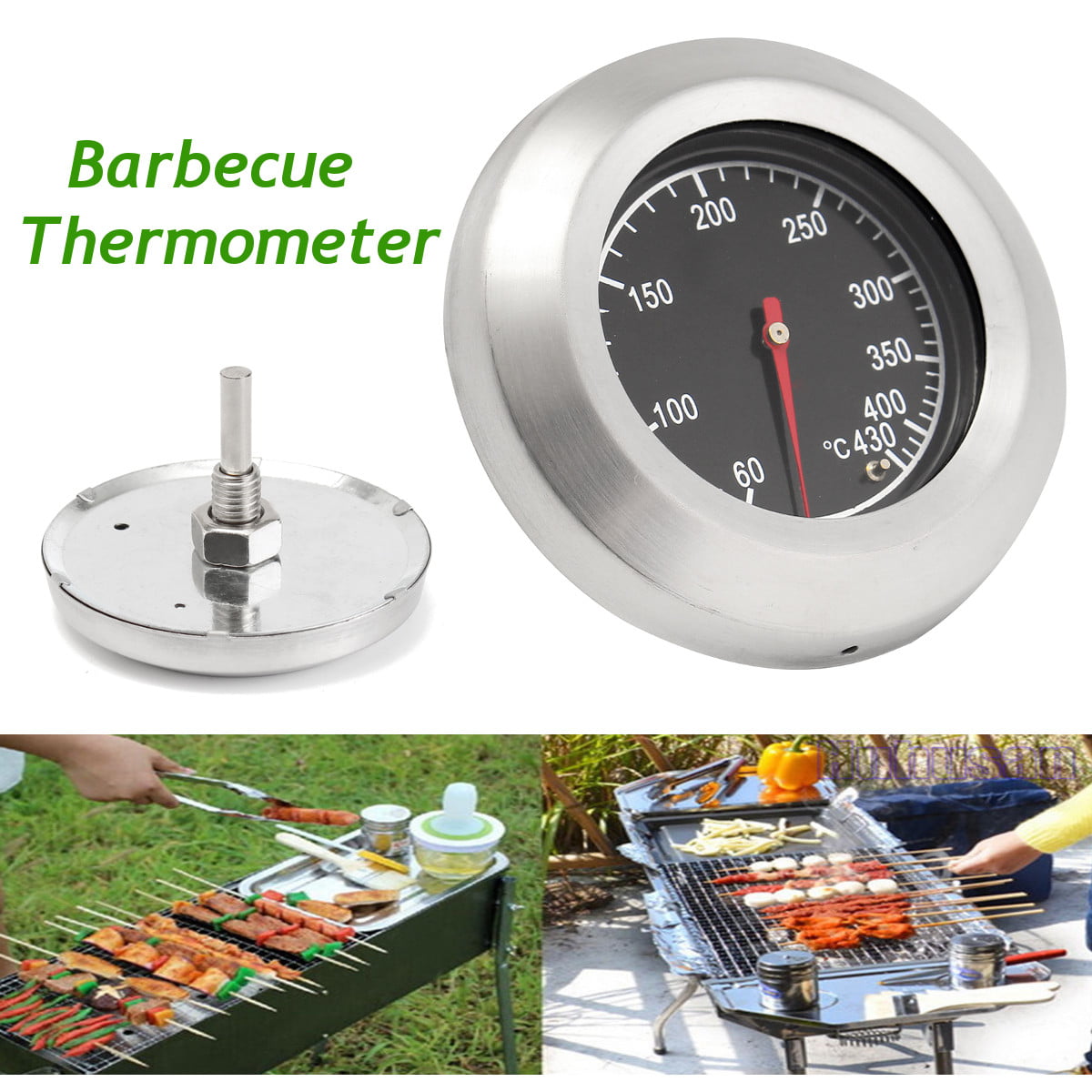 Thermometer Grill Smoker Bbq Gauge Barbecue Temperature Stainless Steel 10-400C 