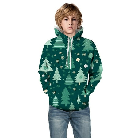 

REDARER Creative Cute Kids Clothes Little Boys Girls Kids Hooded Unisex Sweatshirt 3D Christmas Santa Deer Printed Pullover Hoodie for Girls Boys with Pocket Green 9-10 Years