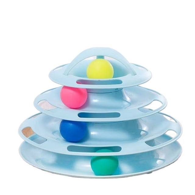 Juguetes interactivos for gatos de interior, rodillo divertido, torre for gatos de 4 niveles con bonitas pegatinas, plataforma giratoria, juguete rompecabezas con bola for gatitos