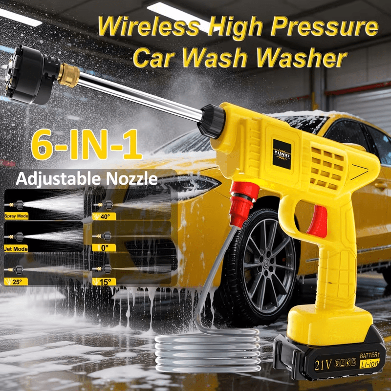 YUNXI 21V Cordless Pressure Washer, Portable Battery Powered Power Cleaner with 6-in-1 Nozzle, Foam Cannon for Car Wash Home Outdoor Cleaning
