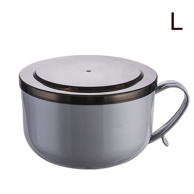 homeholiday Instant Noodle Bowl Stainless Steel Lunch Box Large Capacity Fast Food Cup Storage Container with Lid, L, Blue