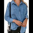 thumbnail image 1 of Camisas de Mujer con Botones y Cuello en V, Camisa Informal Holgada Lago Azul XL, 1 of 8
