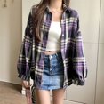 thumbnail image 1 of Camisa a cuadros para mujer, Top de manga larga de otoño, blusa Vintage a la moda con una botonadura, camisas holgadas a cuadros de estilo Preppy para mujer, 1 of 5