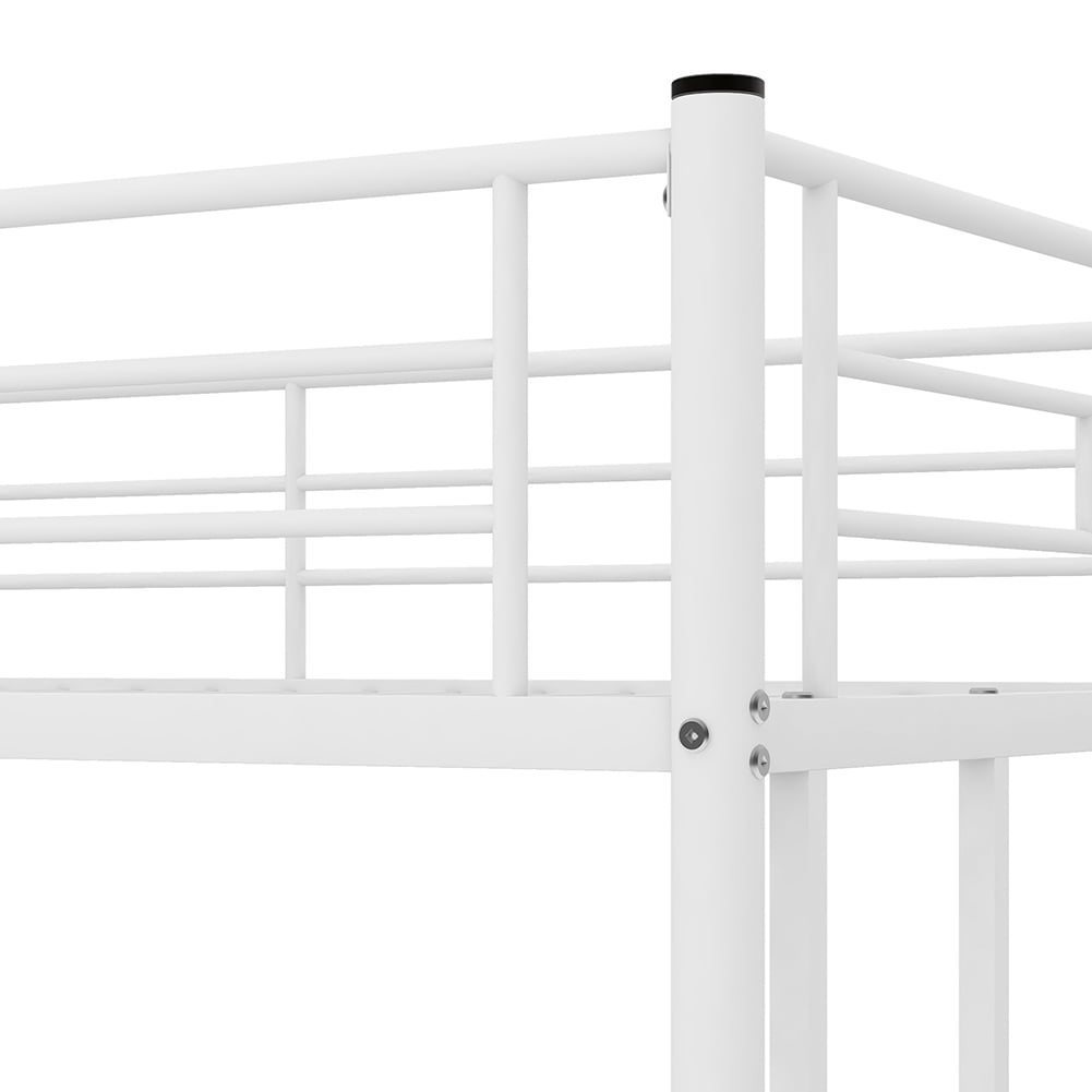 Kadyn Twin Loft Bed, Metal Bed with Rails & Ladders on Both Sides, White