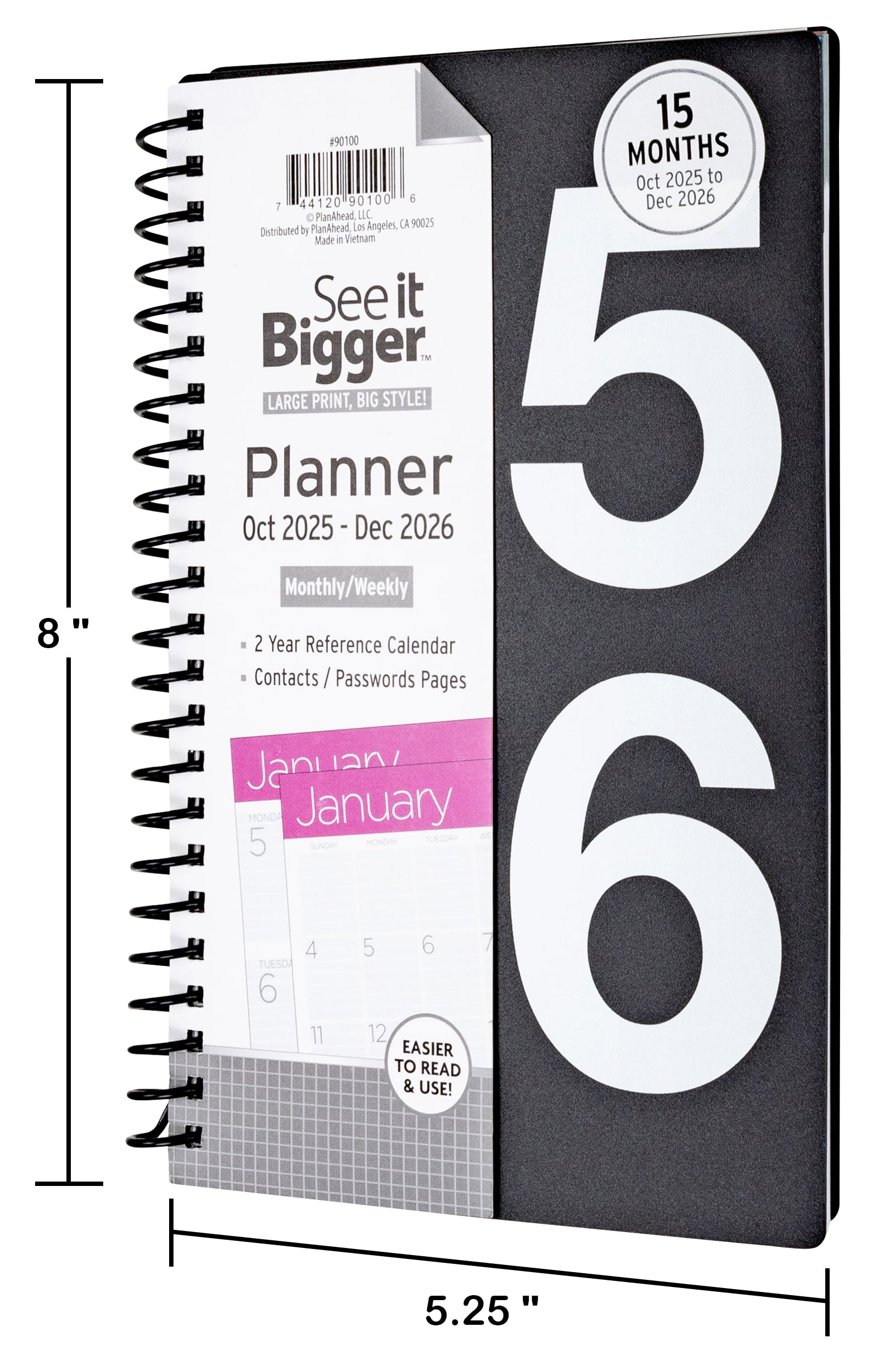 See&nbsp;it&nbsp;Bigger&nbsp;Monthly&nbsp;Weekly&nbsp;Planner Medium&nbsp;(5.25 x 8) Black 15-month&nbsp;Oct 2025-Dec&nbsp;2026