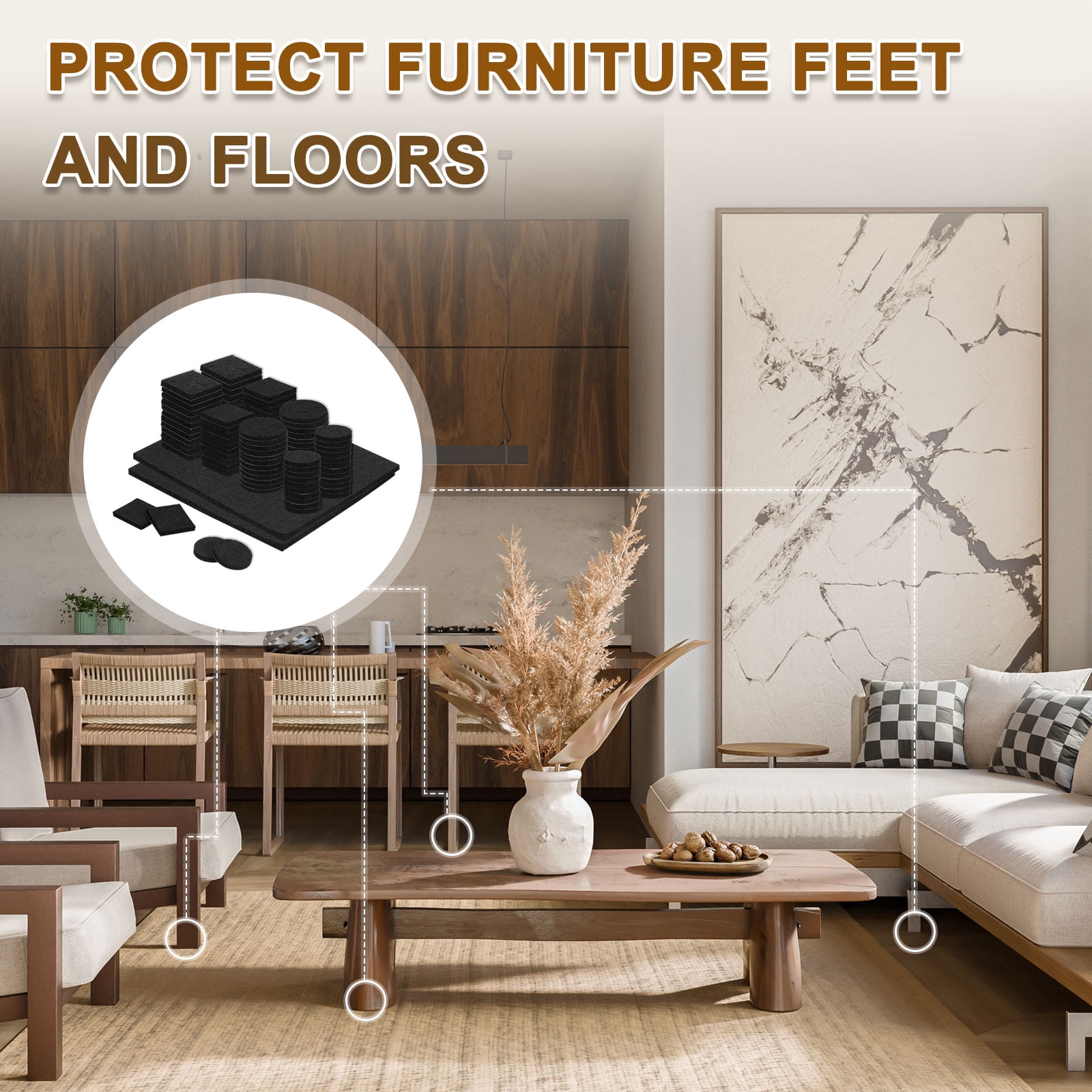 98Pcs Felt Furniture Pads, Pure Wool Felt Furniture Feet Wood Floor Protectors Self Adhesive for Protecting Hardwood Floors, Table Legs and Chair Legs, Black