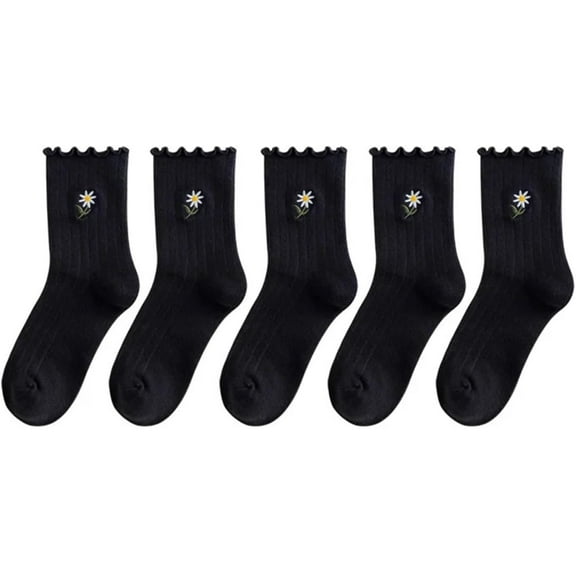 Jtbuh XLY 5 Pairs Women Ruffle Frilly Socks Flower Cotton Summer Winter Solid Crew Sock