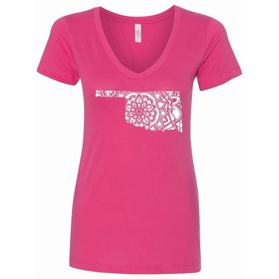 Inktastic Oklahoma Silhouette Mandala Women's V-Neck T-Shirt