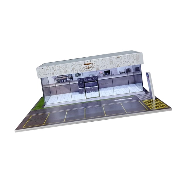 Vitrina de coche modelo 1/64, adorno decorativo con luz Cafetería Milk