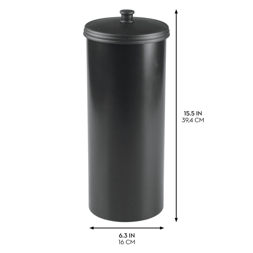 iDesign Toilet Paper Canister with Lid, Storage for 3 Rolls, 6.3'' x 15.5'', Matte Black