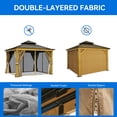thumbnail image 3 of Dextrus 10' x 10' Double Roof Hardtop Gazebo, Wood Grain Galvanized Steel with Netting & Curtains, 3 of 6