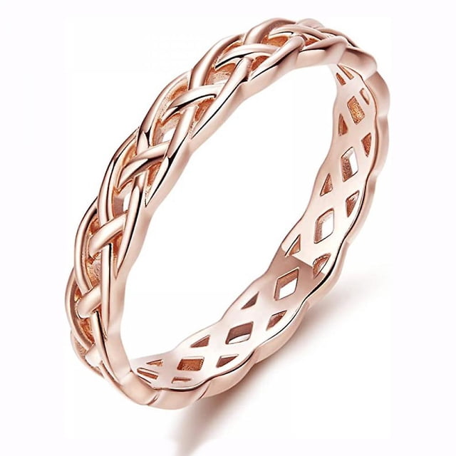Joyería de mujer de acero de titanio de moda, anillo de onda hueca tejida minimalista, buen regalo para aniversarios, oro rosa talla 6