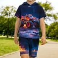 thumbnail image 5 of Vornjynx Kids Boys Outfits 2 Piece Crew Neck Hooded T-Shirt and Shorts with Pockets Elastic Waist Summer Casual Sports Sets Dark Blue Size 6, 5 of 7