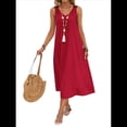 thumbnail image 1 of Vestidos para Mujer Verano Sin Mangas Cuello Algodón Playa Casual Vestido Vino Rojo S, 1 of 7