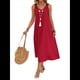thumbnail image 1 of Vestidos para Mujer, Verano, Sin Mangas, Cuello en V, Algodón, Playa, Informal, Rojo Vino, XXL, 1 of 7