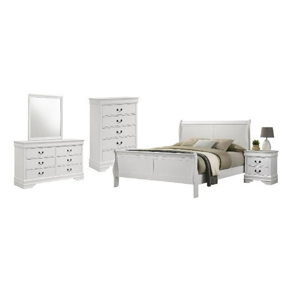 Nim 5pc Queen Bedroom Set- Sleigh Panel Design- White Okume Veneer