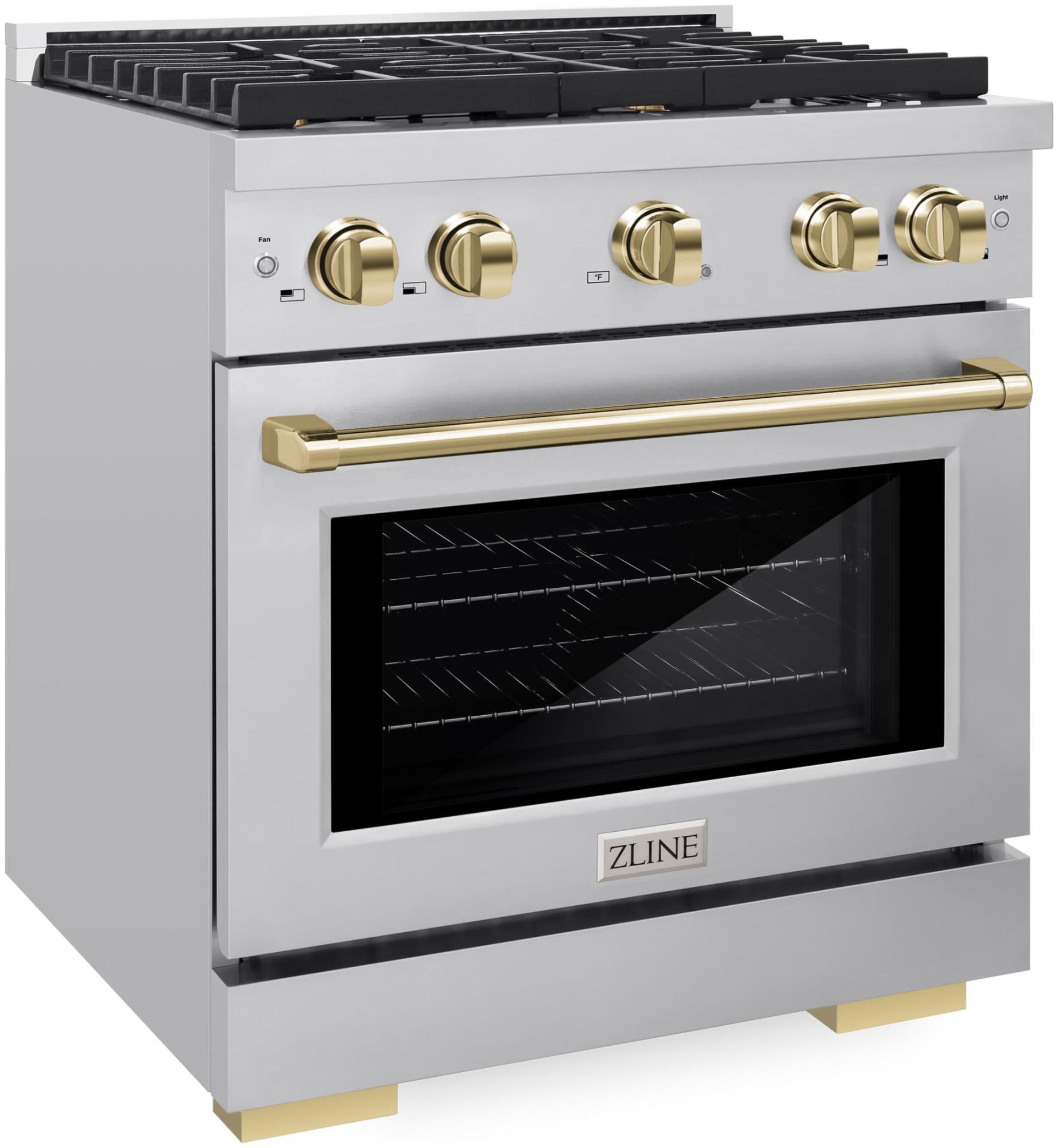 ZLINE Autograph Edition 30 in. 4.2 cu. ft. 4 Burner Gas Range with Convection Gas Oven in Stainless Steel and Polished Gold Accents (SGRZ-30-G)