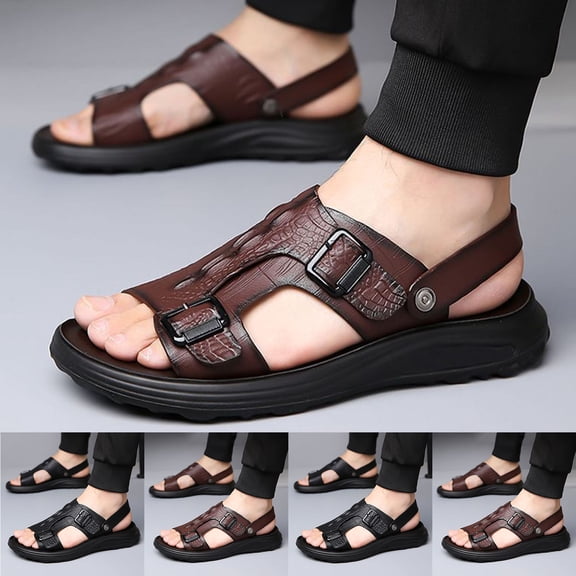 WIZUTIZ Premium Comfort Faux Leather Flip-back Convertible Outdoor Sandals Sildes Summer Slippers for Men Indoor Footwear