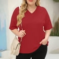 thumbnail image 2 of T-shirt Décontracté Col en V Coupe Ample pour Femmes Manches Courtes Confortables, 2 of 4
