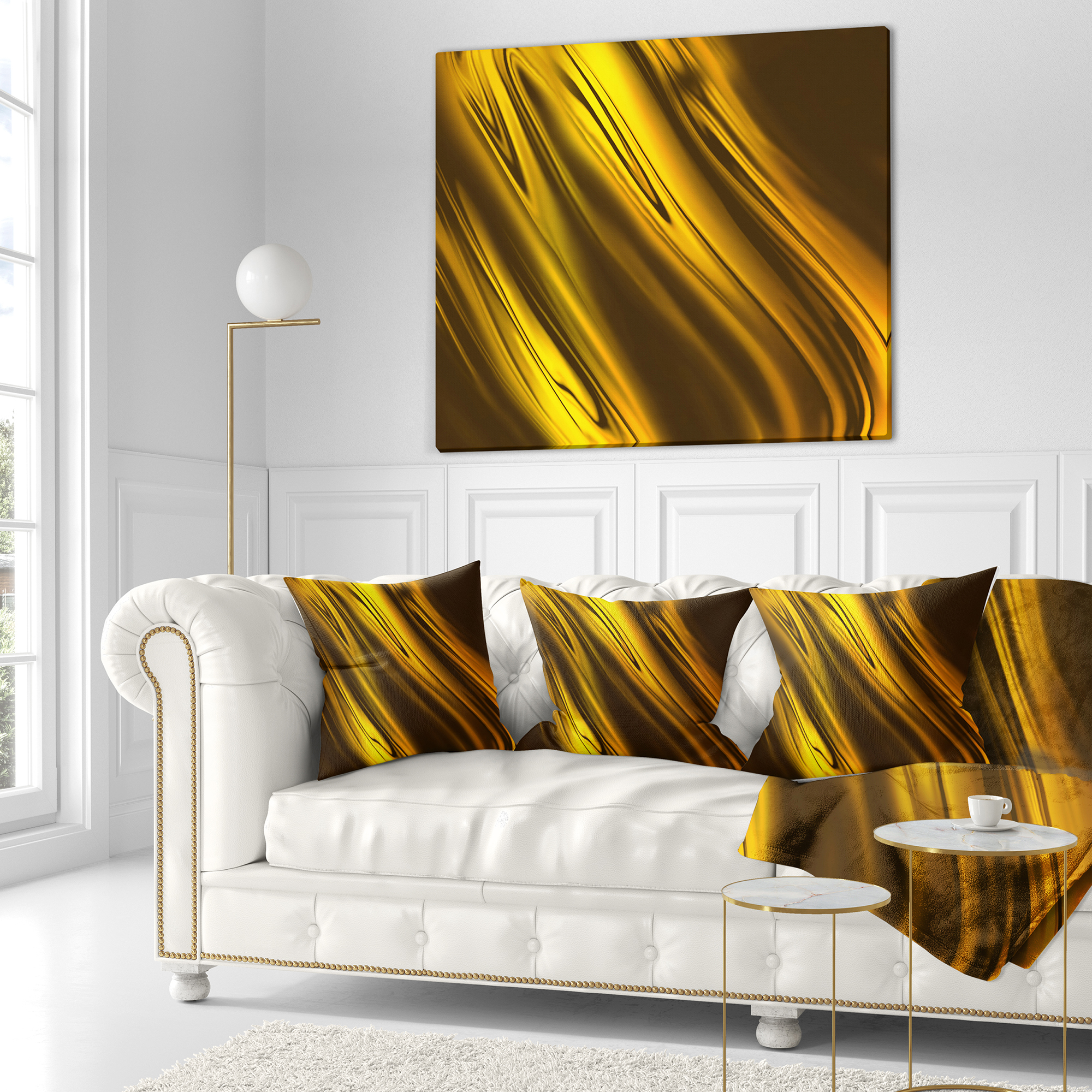 Designart Yellow Liquid Gold Design - Abstract Throw Pillow - 16x16