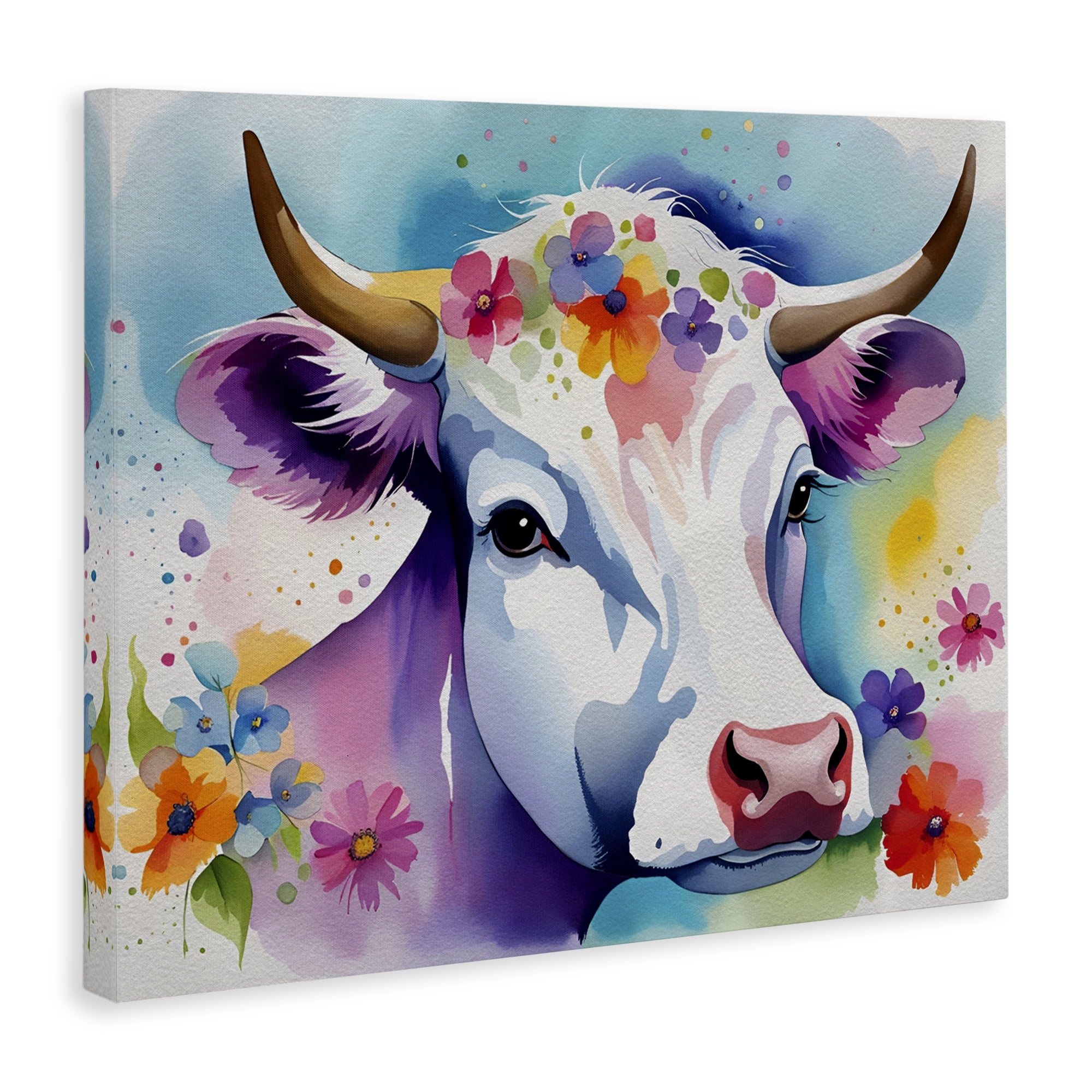 Stupell Industries Flower Speckled Cow Animals & Insects Painting Gallery Wrapped Canvas Art Print Wall Art, 30 x 24