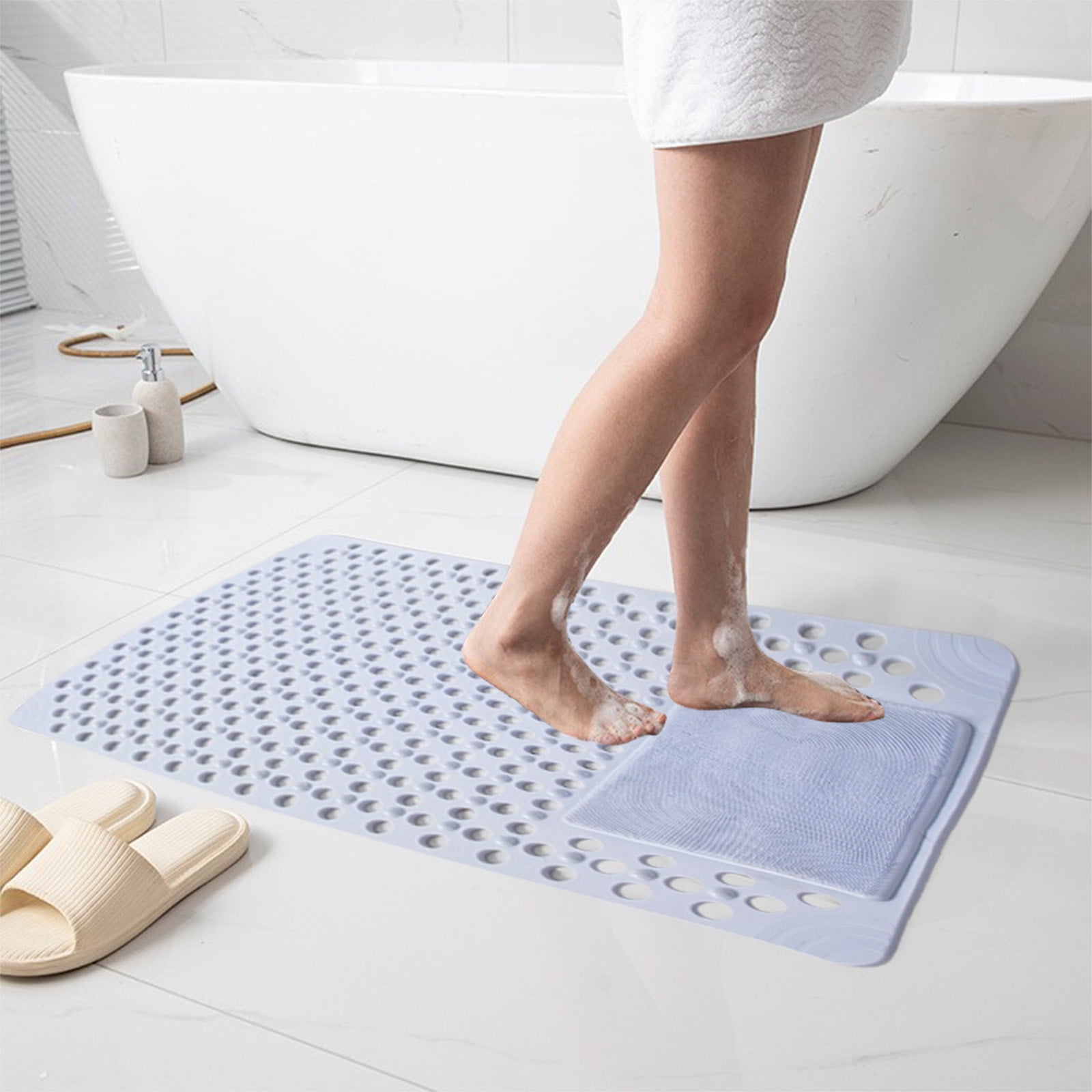 VQPeo Shower and Bathtub Mat, Rubber Non-Slip Shower Mat for Elderly , Bathtub Mat Non Slip with Drain Holes &Suction Cups, Bath Mat for Bathroom and Tub, Machine Washable