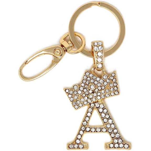 Sometheme Special Rhinestone Stud Initial Letter charm Keychain in Gold Tone
