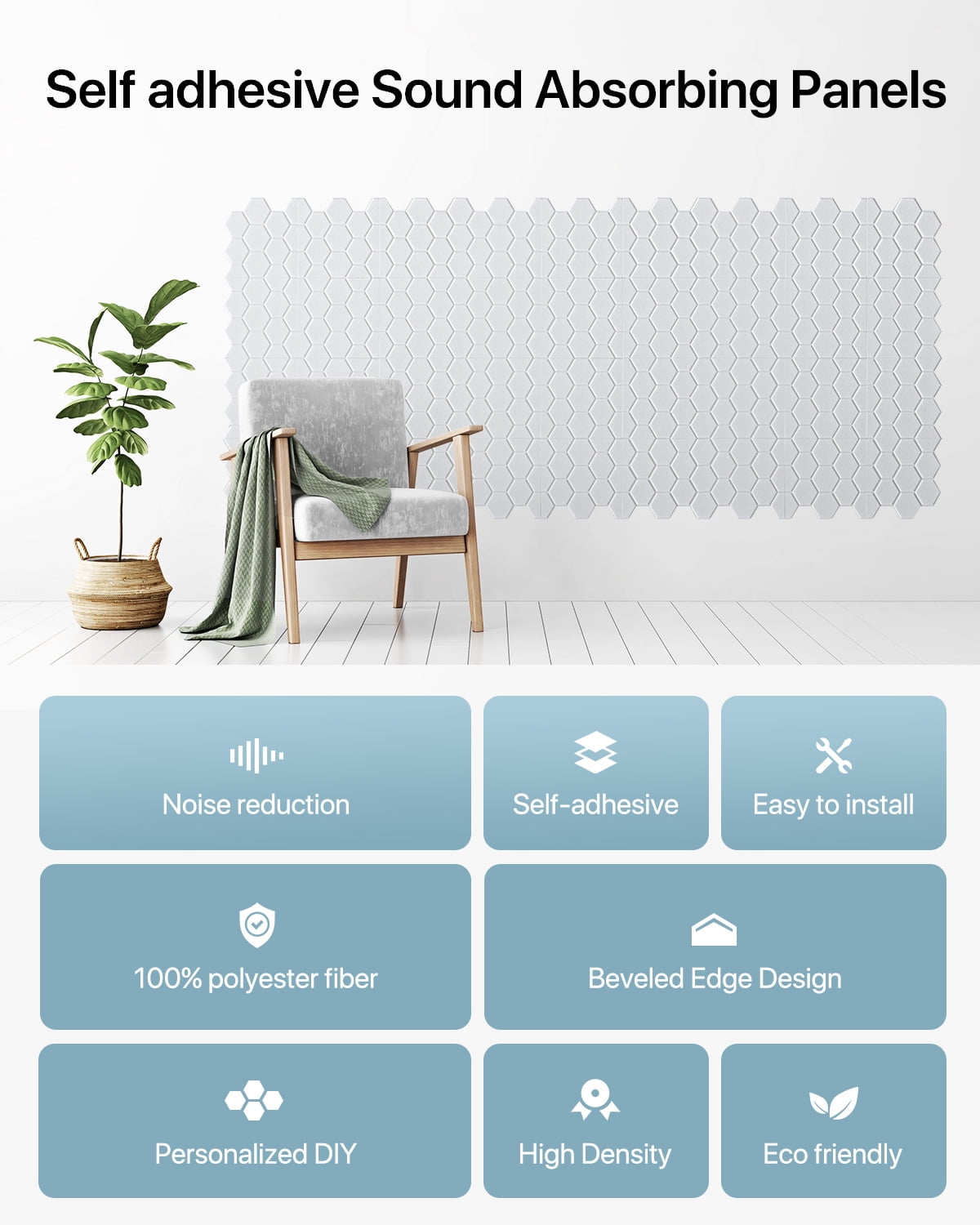 Soundsbay Sound Proofing Panels Self-Adhesive, 12 Pack Honeycomb Acoustic Wall Panels for Door, Ceiling, 12" X 12" X 0.4"
