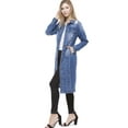 thumbnail image 3 of MixMatchy Women's Classic Distressed Long Denim Jacket Coat, 3 of 5