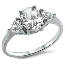 Sterling Silver Clear CZ Oval Heart Ring Size 4