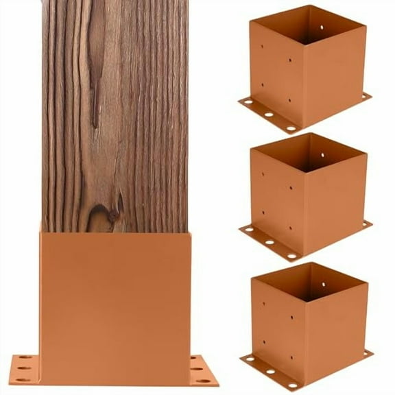 Iron Forge Tools 6x6 Post Base for Concrete, 4 Pack 5.9" x 5.9", Brown Powder Coated Heavy Duty Steel Fence Post Anchors for Wood Deck, Fence, Porch, Railing or Pergola Brackets