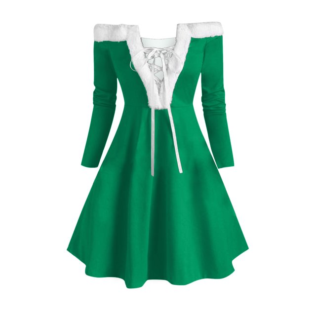 Vestido de mujer informal de Navidad de color sólido de manga larga con hombros descubiertos a la rodilla para minivestido de fiesta Pompotops hdfakjf8965
