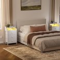 thumbnail image 5 of Nightstand with Charging Station, Tall White Night Stand with 3 Drawers and 2-Tier Shelf, Bedside Table with Sturdy Steel Frame Wood Top for Bedroom, Living Room, 5 of 9