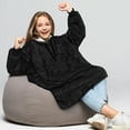 thumbnail image 6 of PAVILIA Wearable Blanket Sweatshirt for Kids Boy Girl Black, Warm Cozy Giant Blanket Hoodie, Fleece Sherpa Oversized Blanket Sweatshirt with Sleeves, Big Pocket, Christmas Gift, 6 of 7