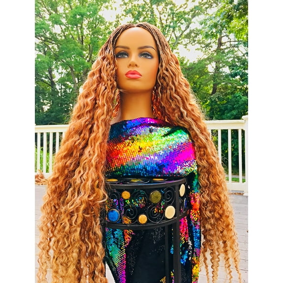 2Chique Boutique Women's Gold Mix Micro Braided Synthetic Wig, Deep Wave 36 Inches
